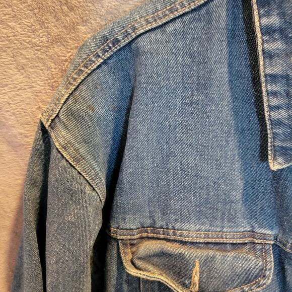 Vintage Denim Trucker Jacket Men’s Large 100% Cotton Blue Jean Coat Star Tag - Picture 5 of 8